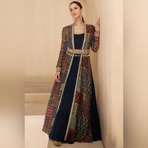 Bollywood Indian Designer Anarkali Maxi Evening Wedding Reception Gown Dress L